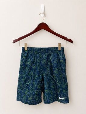Nike Boys Blue & Green Printed Swim Trunks Size Large
